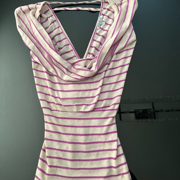 Charlotte Russe Purple and Cream Slouch Neck Striped Top - Picture 3 of 6
